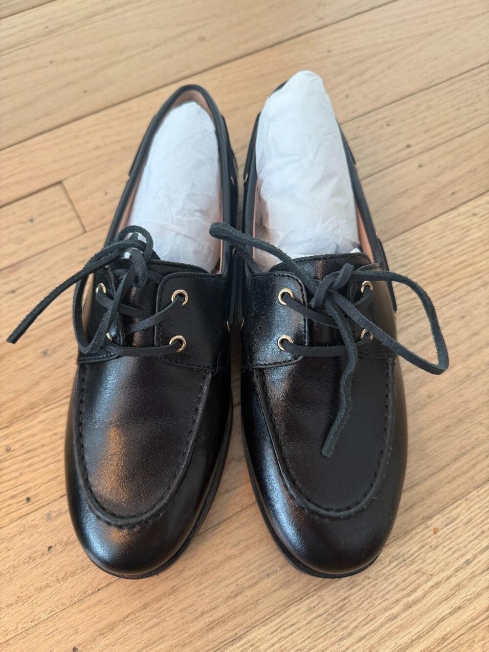 J.Crew Leather Classic Boat Shoes Black Size 7.5 New in Box